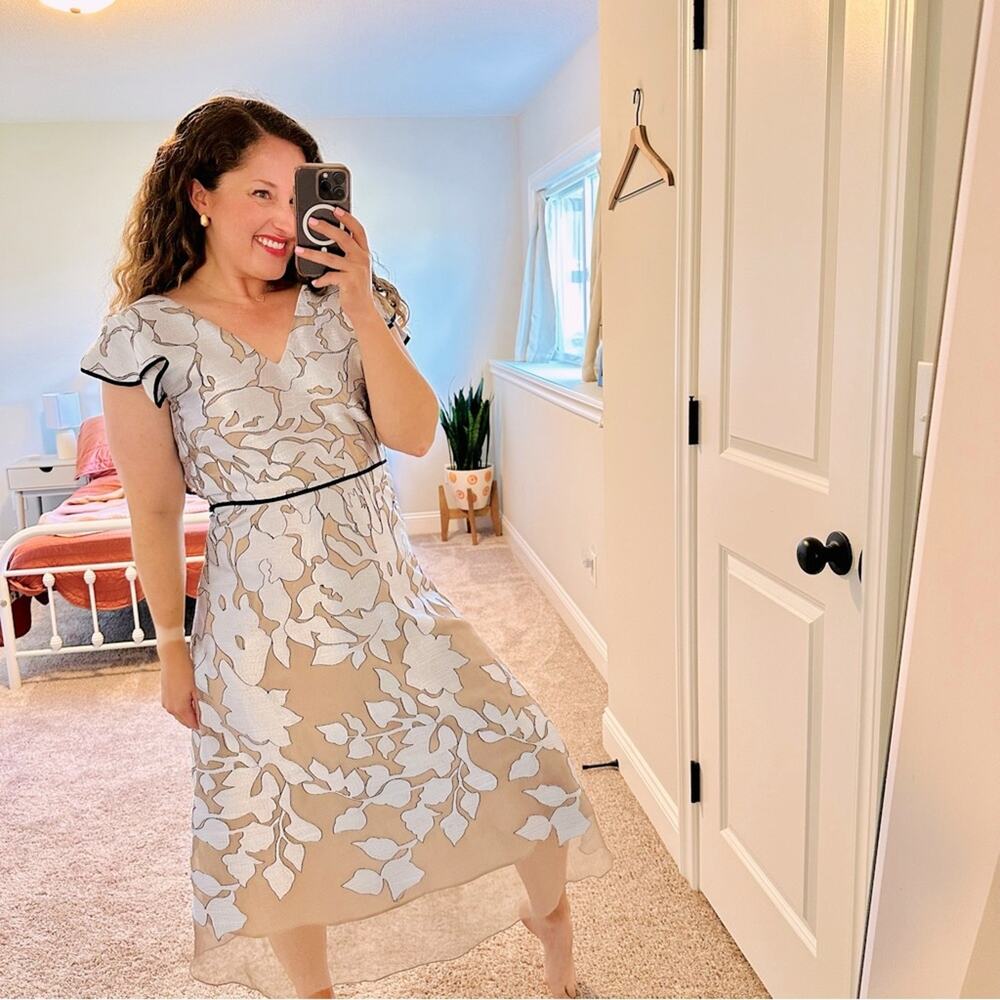 Hunter Bell Silver Metallic Cream Maxi Dress 2